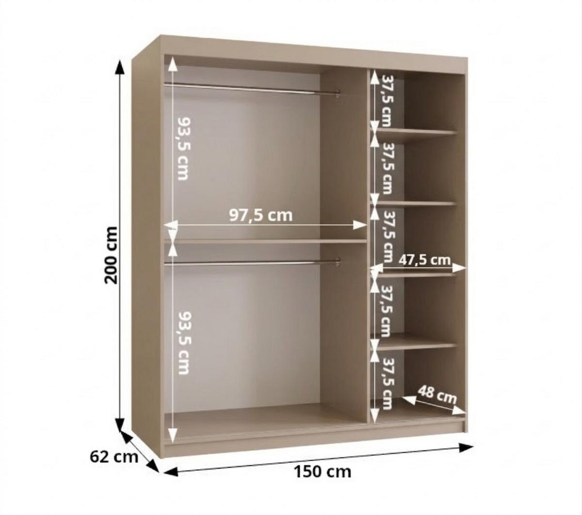 SCHIEBETÜRENSCHRANK mit Spiegel ULTRA 200/150/62 2-türig - Kaschmir/Silberfarben, Holz (150/200/62cm) - MÖBEL KRYSPOL