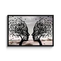 POSTER MIT RAHMENGERAHMTES BILD Strand - Meer - Menschen - Baum - Moderne Kunst 90x60 cm - Hellgrau, Papier (90/60cm) - MuchoWow