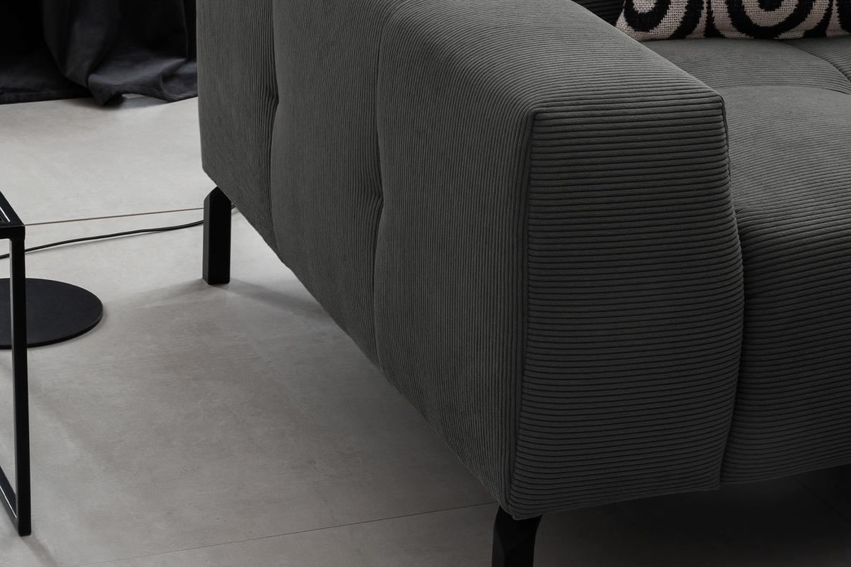 ECKSOFA MIT MOTORISCHEM SITZVORZUG OHIO Anthrazit Cord Relaxfunktion - Anthrazit/Schwarz, Textil/Metall (311/219cm) - KAWOLA