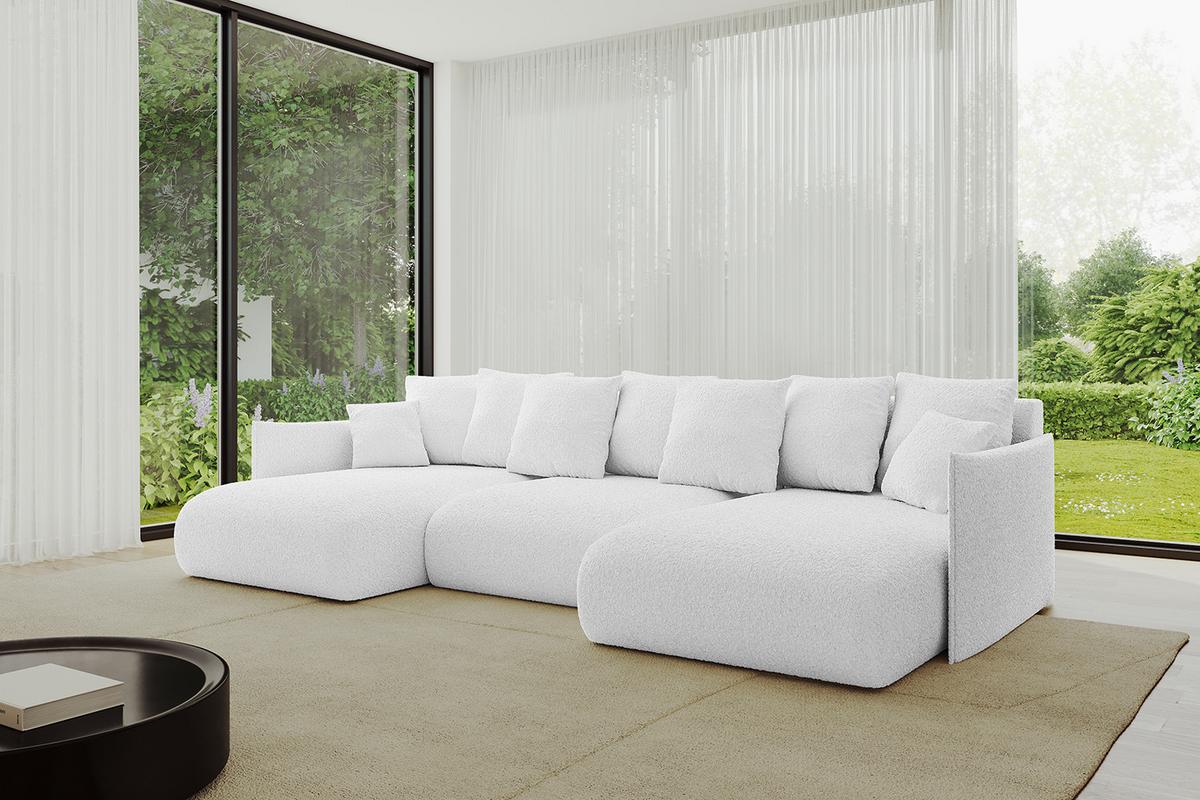 WOHNLANDSCHAFT mit Schlaffunktion und Bettkasten ONESK-U 317x177x72 Weiß Bouclé - Weiß, Holzwerkstoff/Kunststoff (317/72/177cm) - ALTDECOR