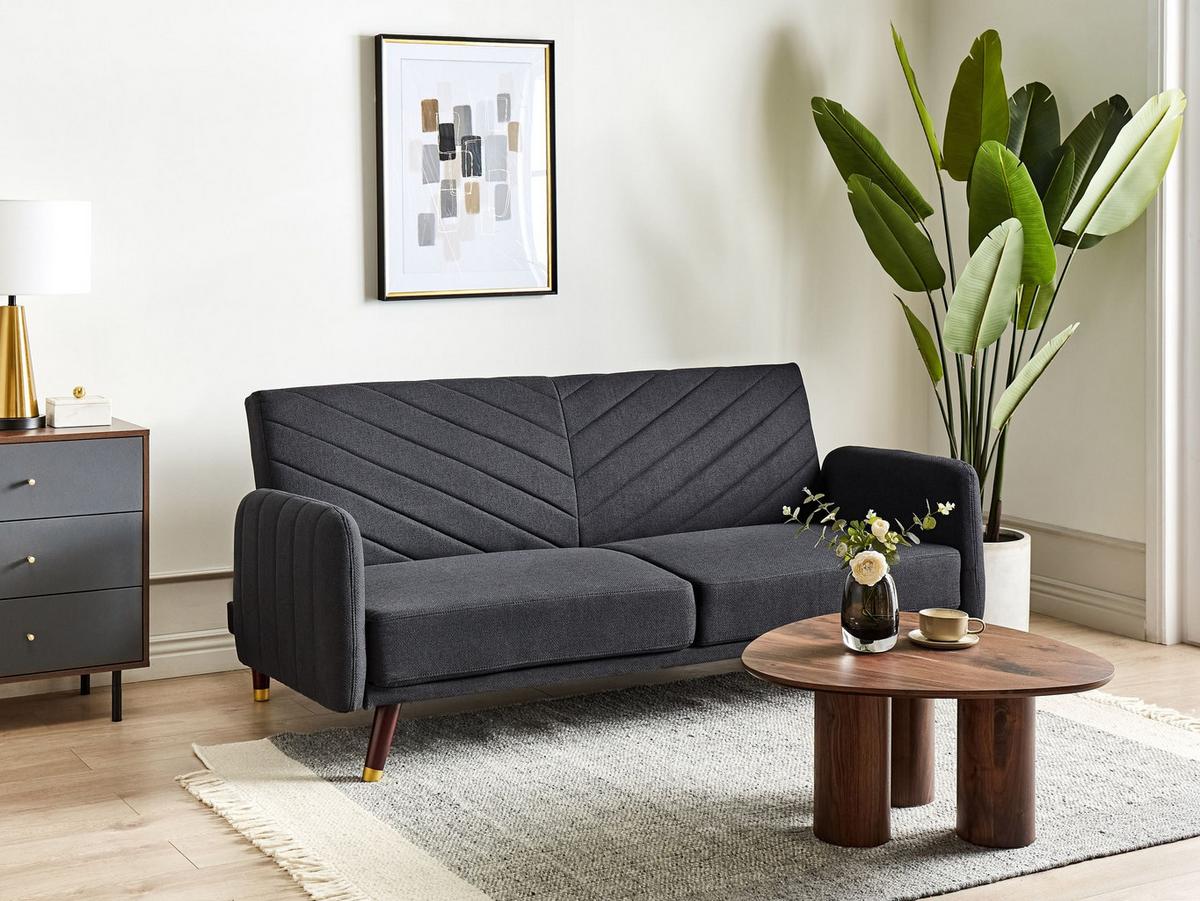 SCHLAFSOFA 3-Sitzer Kunstleinen Schwarz Senja - Schwarz, Textil (198/87/95cm) - Beliani