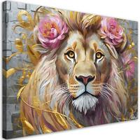 WANDBILD löwe blumen tiere - Goldfarben, Textil (60/40cm) - Feeby