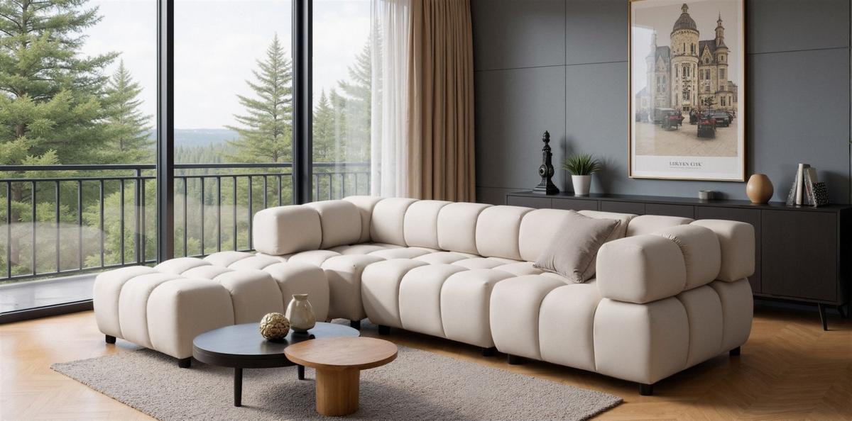 SOFA 3-sitzer Flow - Creme, Holzwerkstoff/Textil (288/71/96cm) - Fun Möbel
