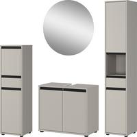 BADMÖBEL-SET HAMBURG 4-teilig | Runder Spiegel, Hochschrank, Unterschrank, Midischrank | Soft-Close & Matt | Steingrau - Grau, Holzwerkstoff (156/190/34cm) - KADIMA DESIGN