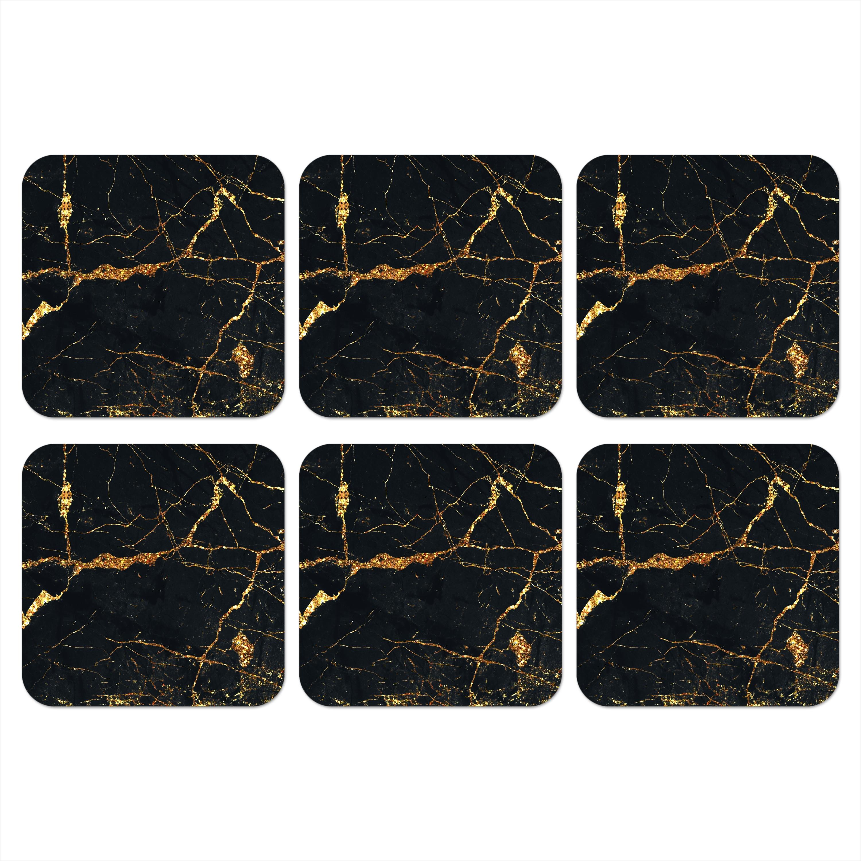 GLASUNTERSETZER 6er-Set Gold - Marmor - Glitzer - Luxus 10x10 cm - Goldfarben, Naturmaterialien (10/0.2cm) - MuchoWow