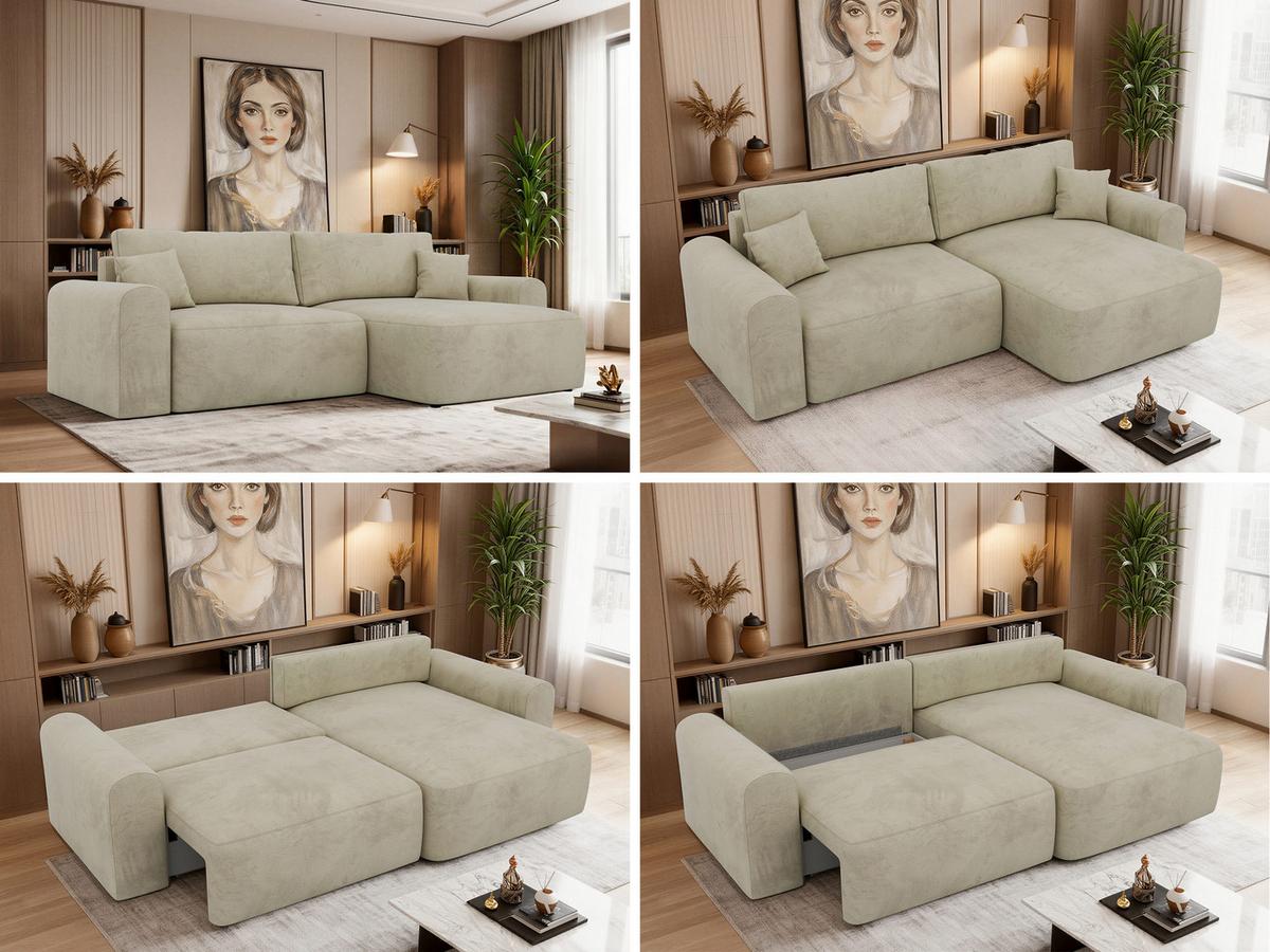 ECKSOFA NEKSON L - Beige Velvet - Beige/Schwarz, Kunststoff/Textil (274/152cm) - MKS