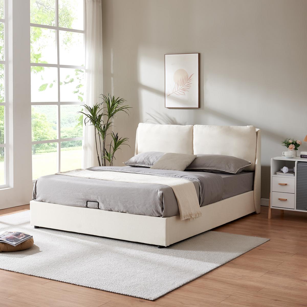 POLSTERBETT Lunner - Beige, Holzwerkstoff/Kunststoff (140/200cm) - [en.casa]