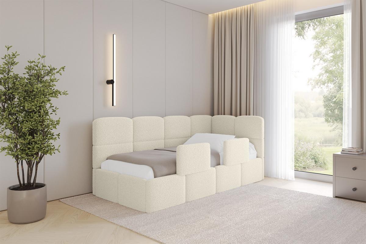 EINZELLBETT Jugendbett mit Bettkasten, Links - KIVY 90x200 Beige - Creme, Holzwerkstoff/Textil (90/200cm) - ALTDECOR