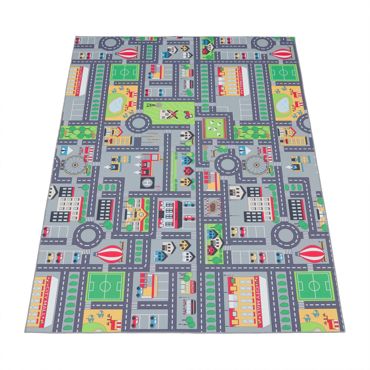 KINDERTEPPICH Waschbar, mit Stadt‑Land‑Karten‑Muster, Grau, 120 x 160 cm - Grau, Textil (160/120cm) - KADIMA DESIGN