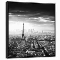 LEINWAND Bilder mit Rahmen - Paris - Skyline - Eiffelturm - Stadt - Wolken - 50x50 - Dunkelgrau, Textil (50/50cm) - MuchoWow