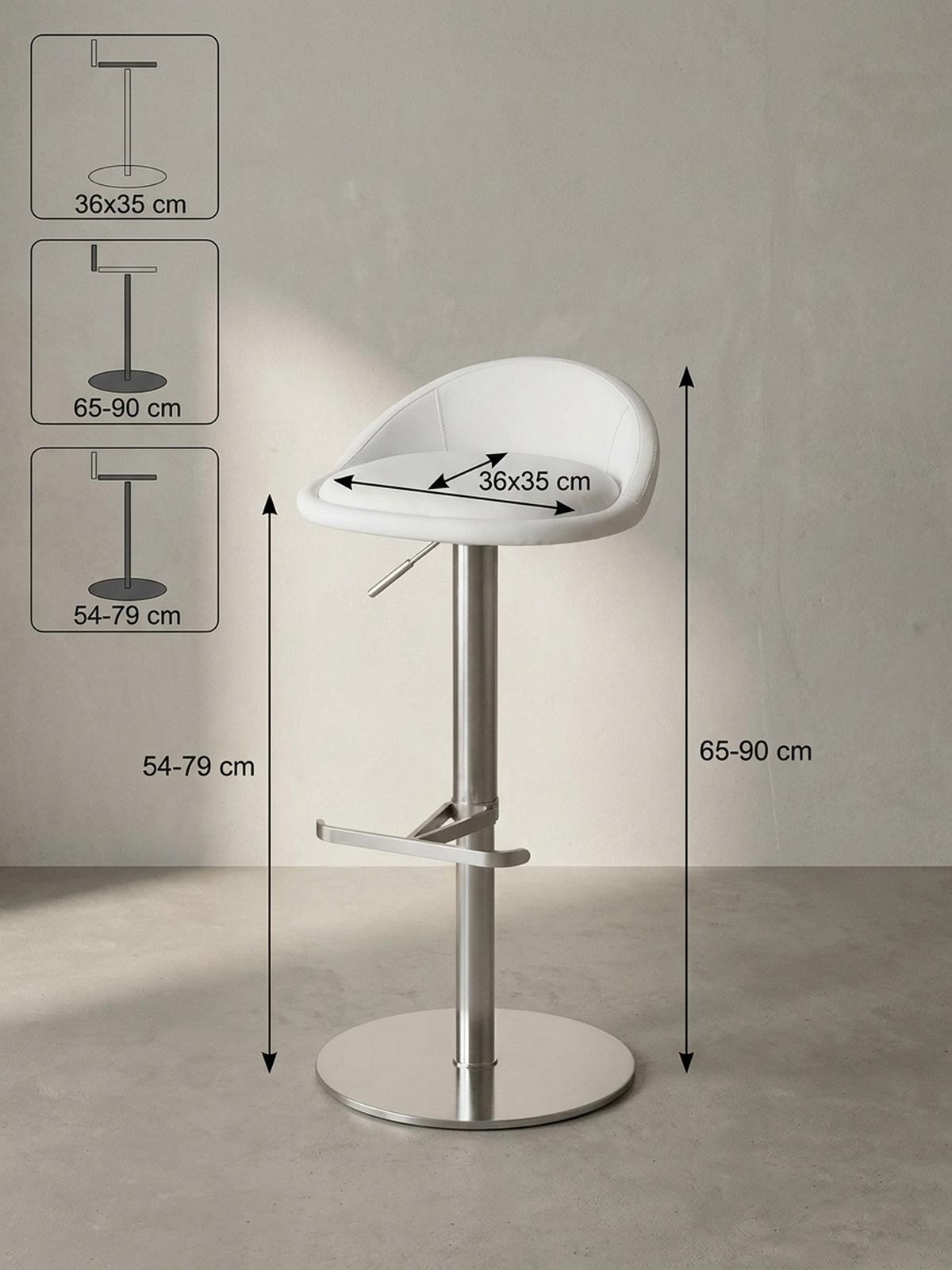 BARHOCKER Höhenverstellbar Edelstahl Halbrunde Rückenlehne DONAU, Weiß 43x43x90 cm - Silberfarben/Weiß, Kunststoff/Textil (43/90/43cm) - KADIMA DESIGN