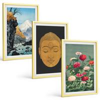 BILDER SET 3er Set - 40x60 cm Goldrahmen - Japanische Natur, Japandi-Kultur - Goldfarben, Kunststoff (40/60cm) - TULUP