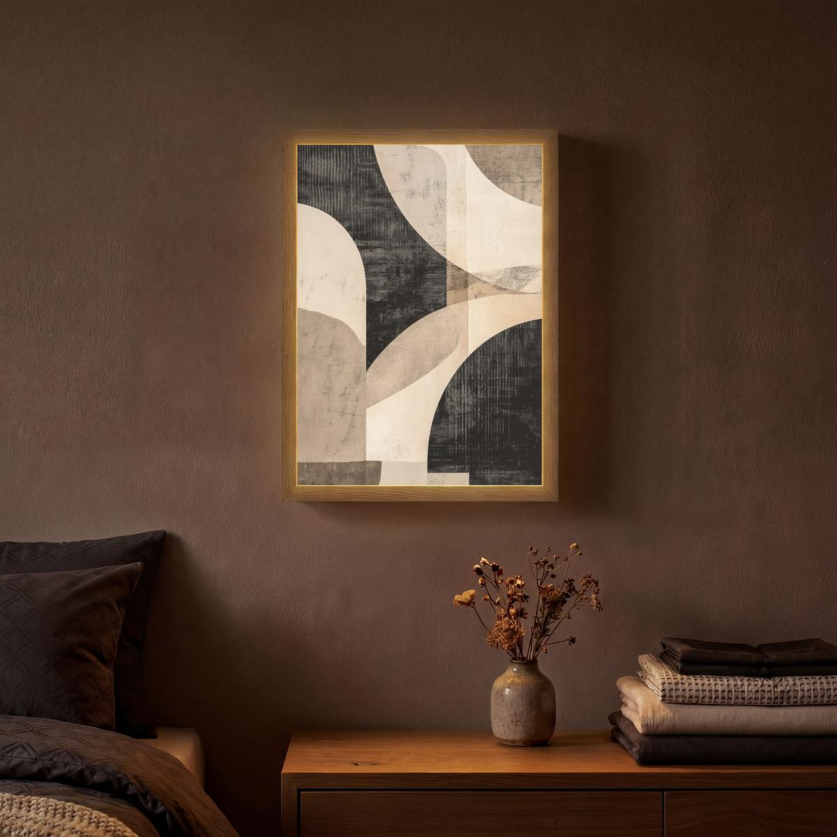 WANDLEUCHTE MIT AKKU Abstrakt - Formen - Modern - Beige 30x40 cm - Grau, Holzwerkstoff (30/40/8cm) - OnlyWow
