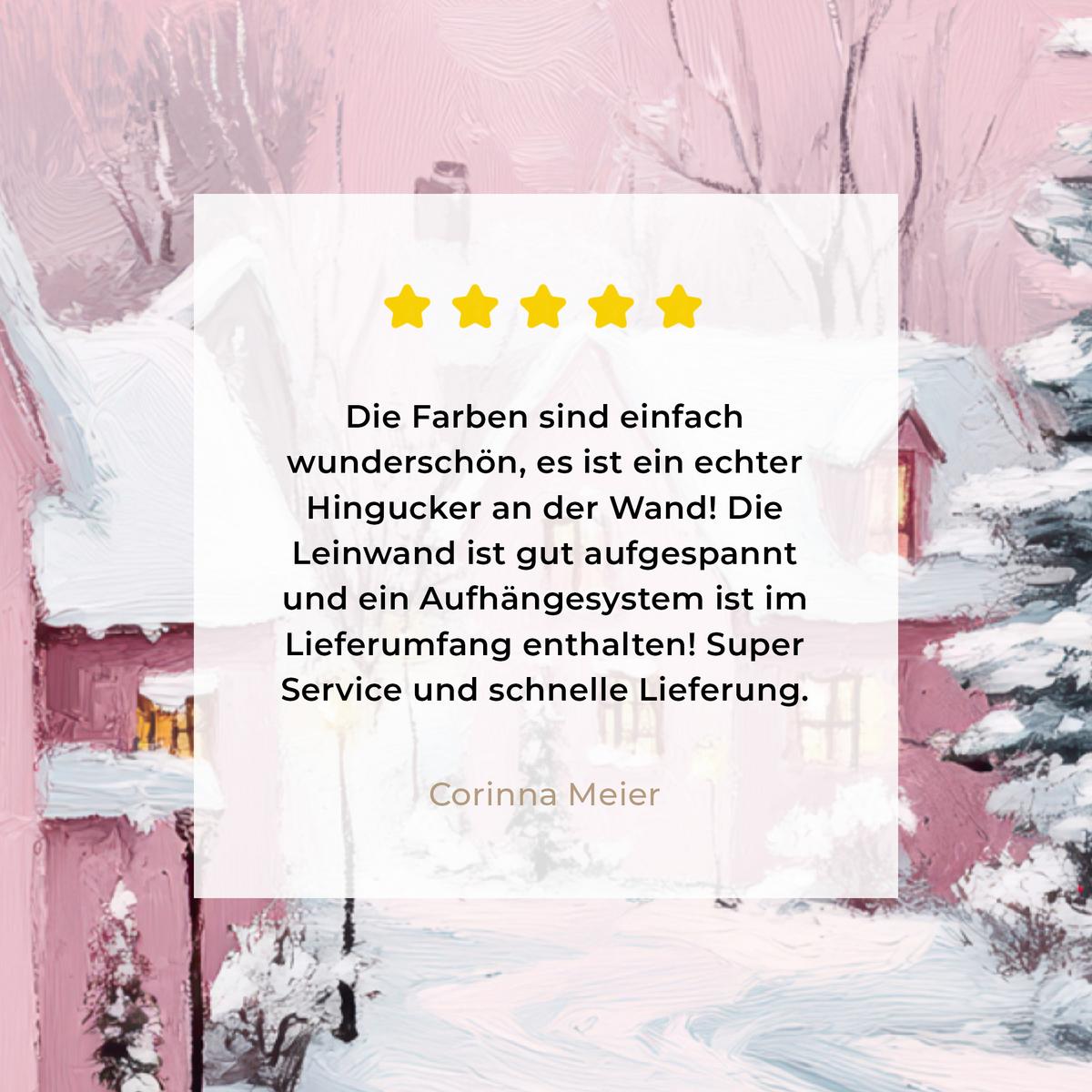 LEINWANDBILD Weihnachtsdorf - Rosa - Winter - Schnee - Häuser Wandbild Wohnzimmer 60x80 cm - Altrosa, Textil (60/80cm) - MuchoWow