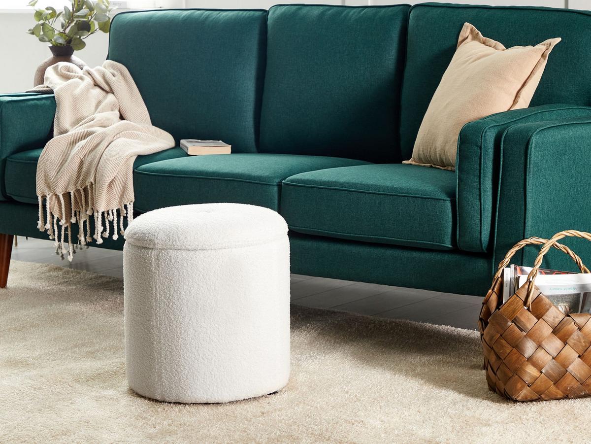 POUF mit Stauraum Bouclé Cremeweiß Maryland - Weiß, Textil (38/40/38cm) - Beliani