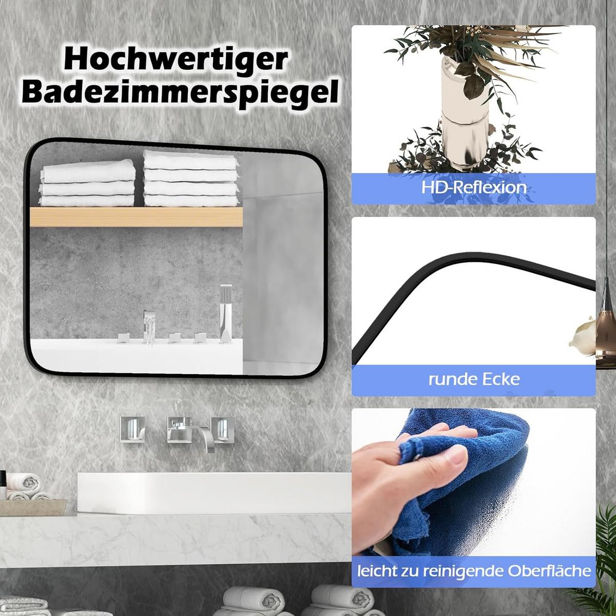 WANDSPIEGEL rechteckig schwarz - Schwarz, Glas (70/2/50cm) - COSTWAY
