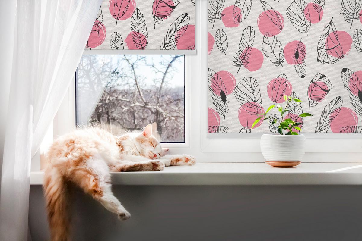INNENROLLO - Fensterrollo - Rollo - 80x140 cm - Federn und rosa Punkte - Pink, Kunststoff (80/140/0.5cm) - TULUP
