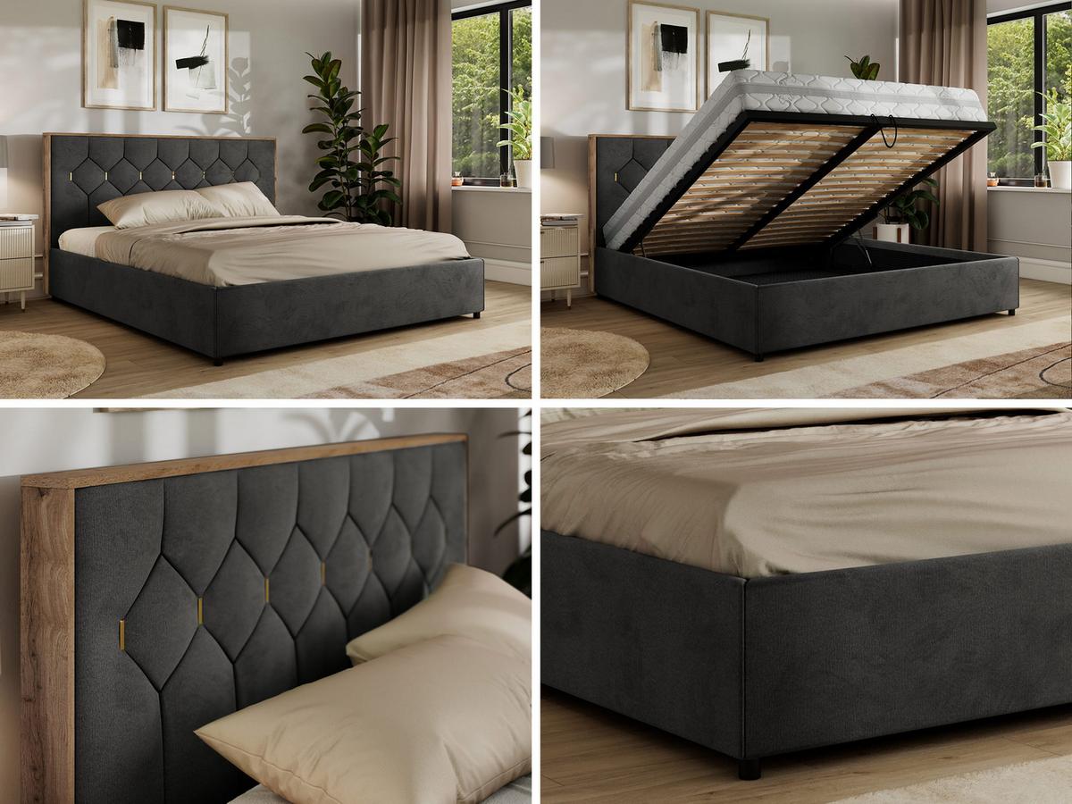 POLSTERBETT LARINO CLASSIC 180/200 - Dunkelgrau Velvet - Multipocket-Matratze - Dunkelgrau, Textil (180/200cm) - MKS