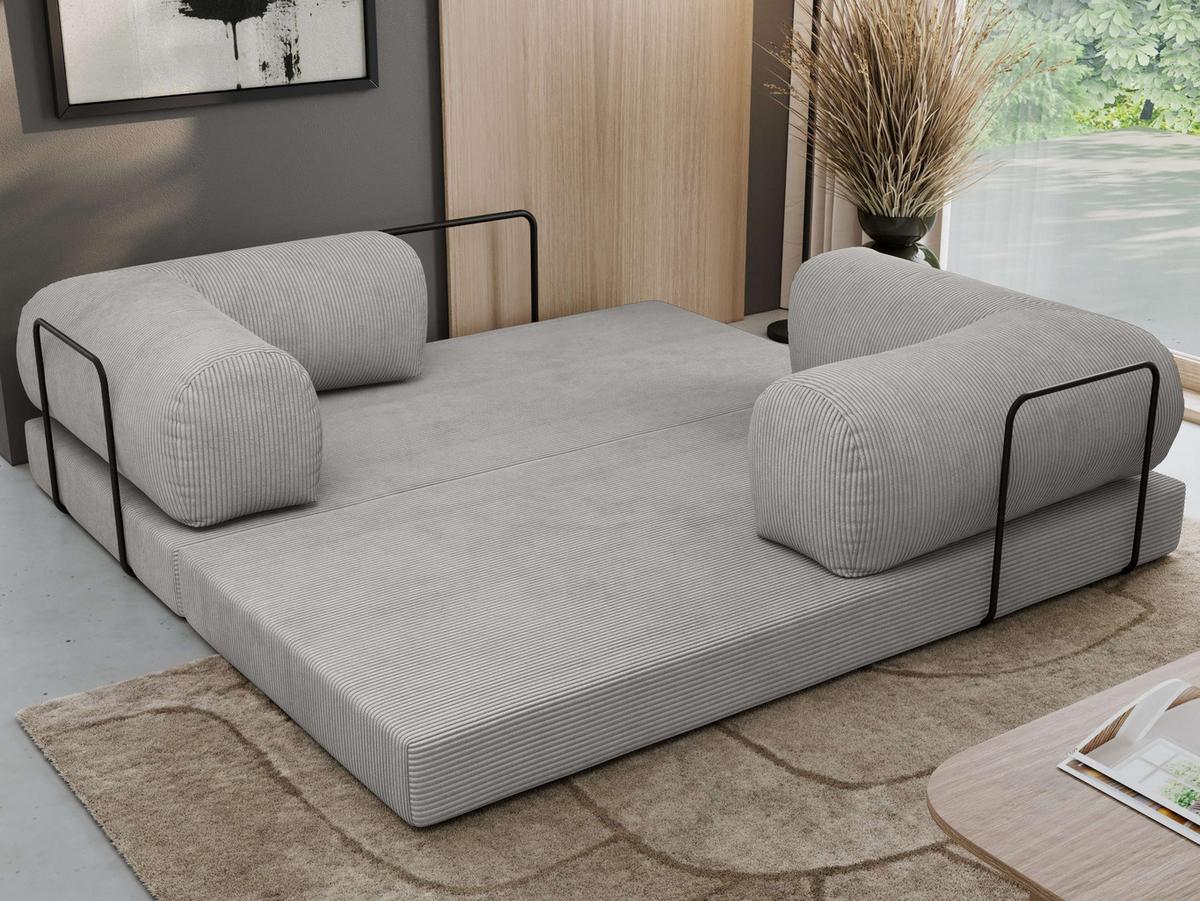 3-SITZER SOFA ORSETTO - Hellgrau Cord - Hellgrau/Schwarz, Textil/Metall (200/70/100cm) - MKS