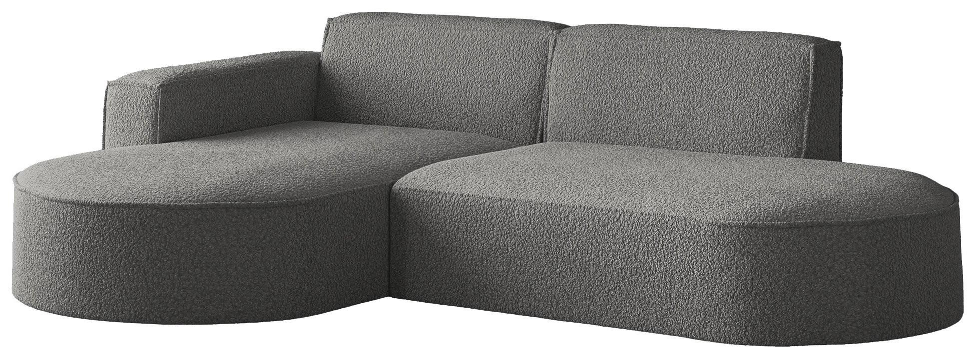 ECKSOFA Hana L-Form 3-Sitzer Ecke Links, Boucle, Grau 241/73/168 cm - Schwarz/Grau, Textil/Metall (241/168cm) - WFL GROUP