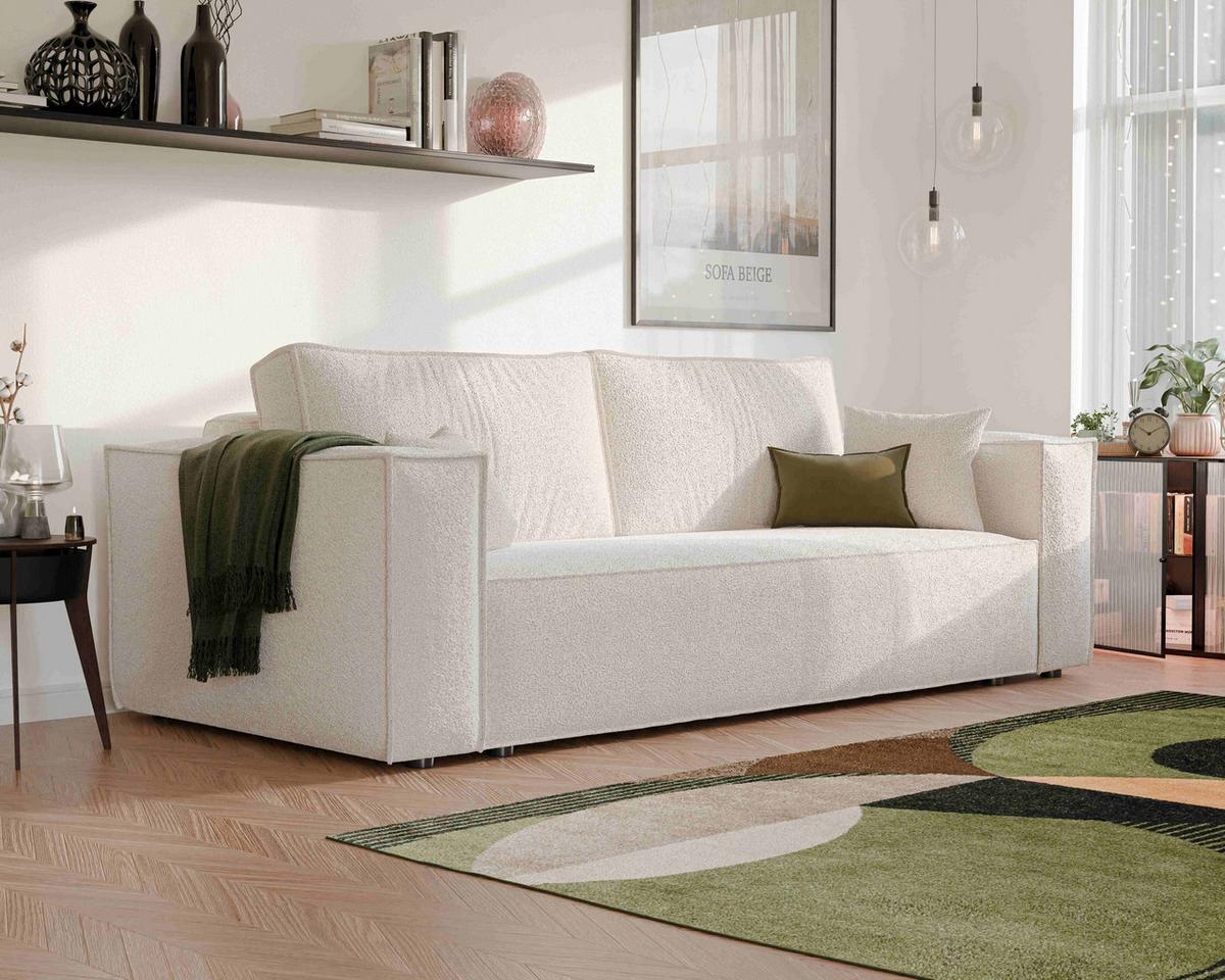 SOFA 3-Sitzer mit Schlaffunktion und Bettkasten, Creme - Beige/Creme, Holzwerkstoff/Textil (240/84/105cm) - Idohome