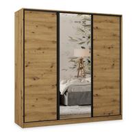 SCHWEBETÜRENSCHRANK TARI 180/205/58 cm 3-türig mit Spiegel und Schubladen Eiche Artisan - Schwarz/Eiche Artisan, Holzwerkstoff (180/205/58cm) - MASSENO