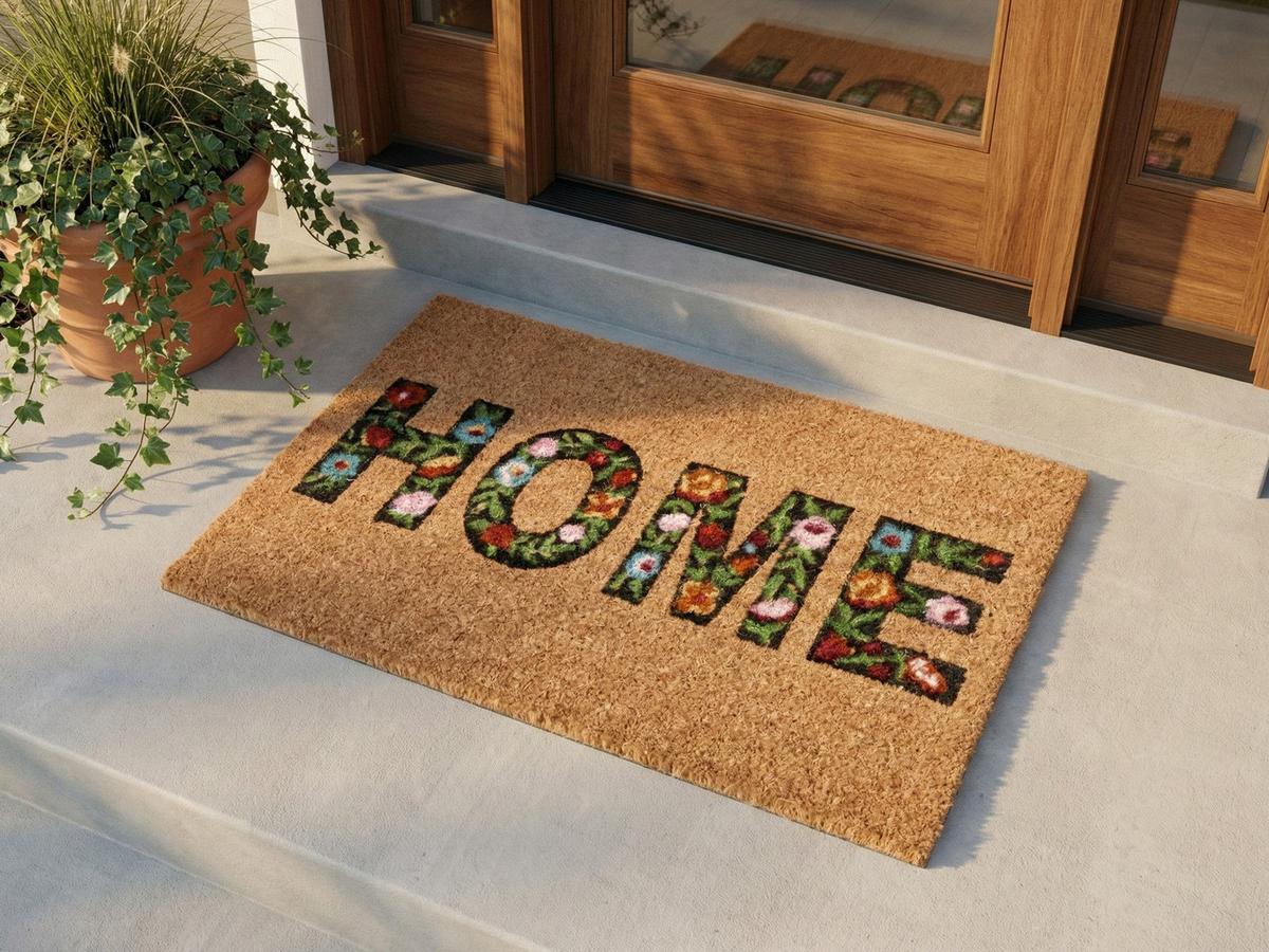 FUSSMATTE Naturfarben 40/60 cm Schriftzug Kokosfasern Zambales - Naturfarben, Textil (60/40cm) - Beliani