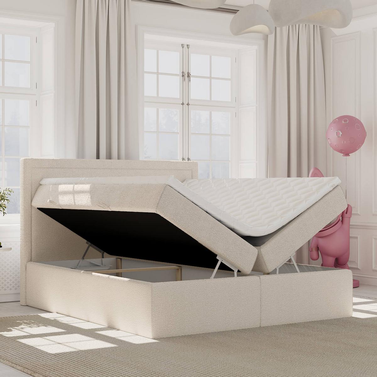 BOXBETT Jodan 120/200 cm Beige im Baloo Stoff - Beige/Schwarz, Holz/Holzwerkstoff (120/200cm) - AltaBeds
