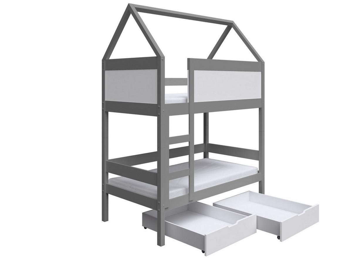 ETAGENBETT TAMI mit Bettkasten 80x180 cm Hellgrau - Weiß/Grau, Holz (80/180cm) - MASSENO