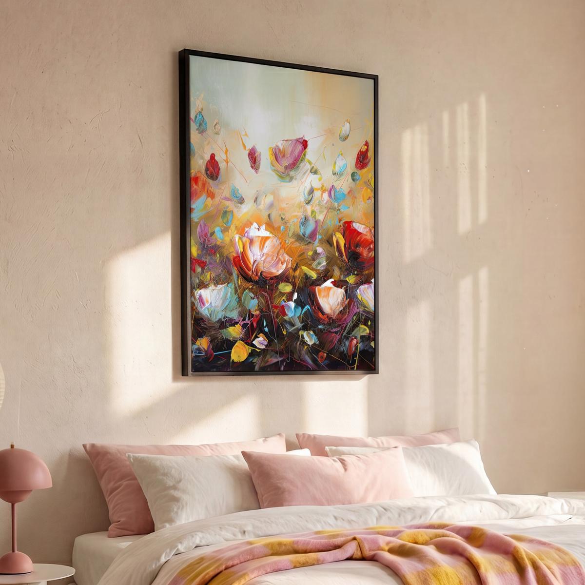 LEINWAND Bilder mit Rahmen - Blumen - Kunst - Natur - Ölgemälde - 100x150 - Multicolor, Textil (100/150cm) - MuchoWow