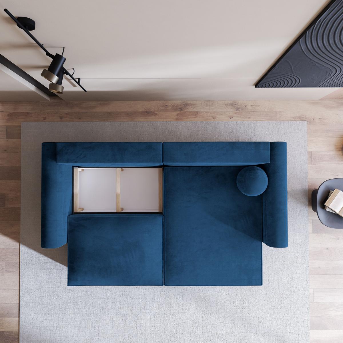 ECKSOFA FIANO M Blau Velours-Stoff mit Schlaffunktion - Blau/Grau, Holz/Kunststoff (245/148cm) - MASSENO