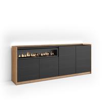 SIDEBOARD, Schwarz und Eiche, 207/37/80cm, Kamin mit Feuereffekt - Schwarz, Holzwerkstoff (207/80/37cm) - Skraut Home