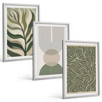 BILDER SET 3er Set - 40x60 cm Silberner Rahmen - Geometrische Blattformen - Silberfarben, Kunststoff (40/60cm) - TULUP