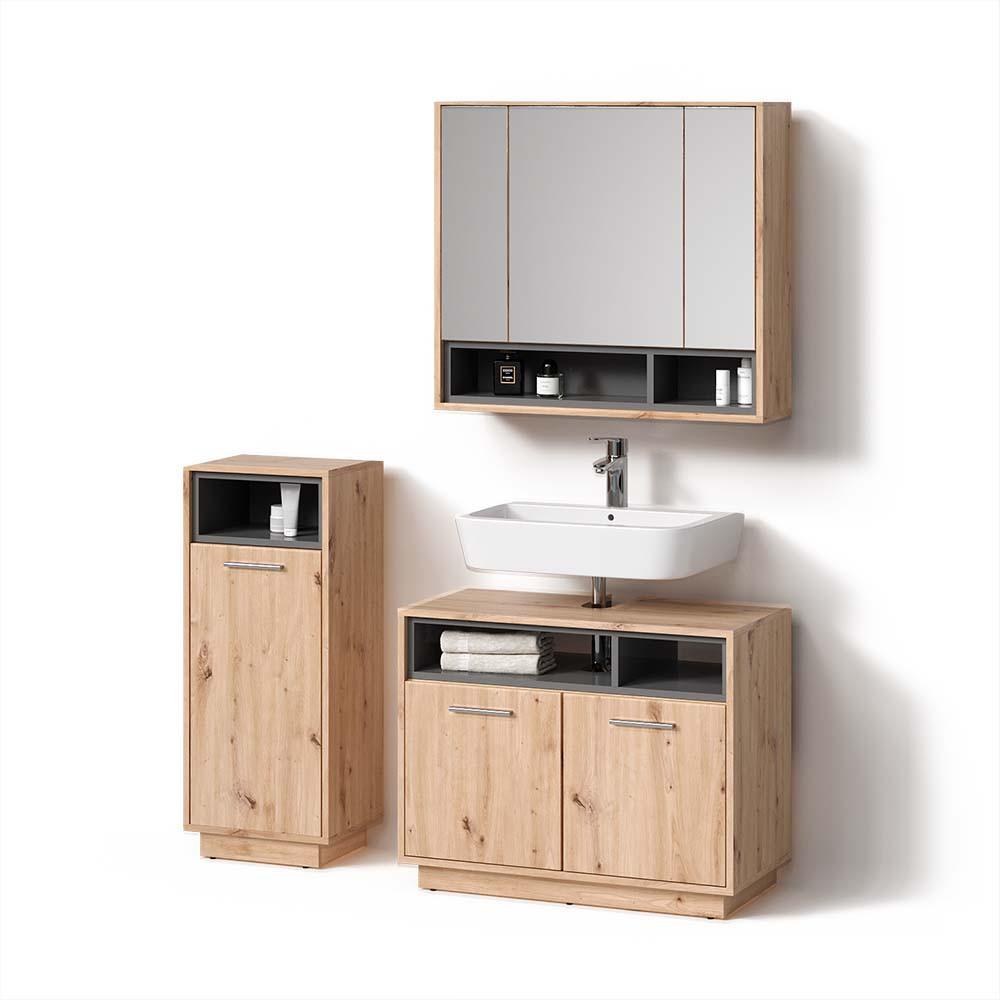 BADMÖBEL-SET Temo Artisan-Eiche 3 Teile - Eiche Artisan, Holzwerkstoff (80/64/40cm) - Livinity®