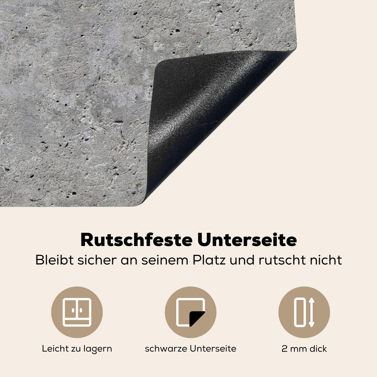 HERDABDECKPLATTE Beton - Schiefer - Grau - Struktur aus Beton Herdabdeckung Induktionsfeld 75x52 cm - Hellgrau, Kunststoff (75/52/0.2cm) - MuchoWow