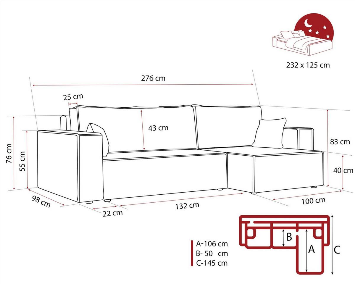 ECKSOFA Adara Max Mit Schlaffunktion - Grün, Holzwerkstoff/Textil (145/276cm) - Fun Möbel