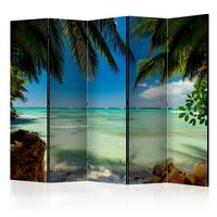PARAVENT Einseitig Bedruckter 5-tlg 225x172 cm Palmen Strand Meer 3D - Blau, Holz/Textil (225/172/3cm) - Muralo