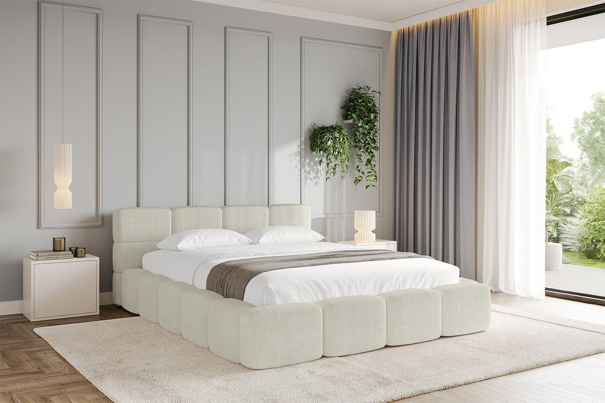 POLSTERBETT mit Bettkasten und Lattenrost, Bett mit Kopfteil, Boxbett ohne Matratze, Doppelbett mit Stauraum - NATA-v1 200x200 Creme - Ecru, Holzwerkstoff/Textil (200/200cm) - ALTDECOR