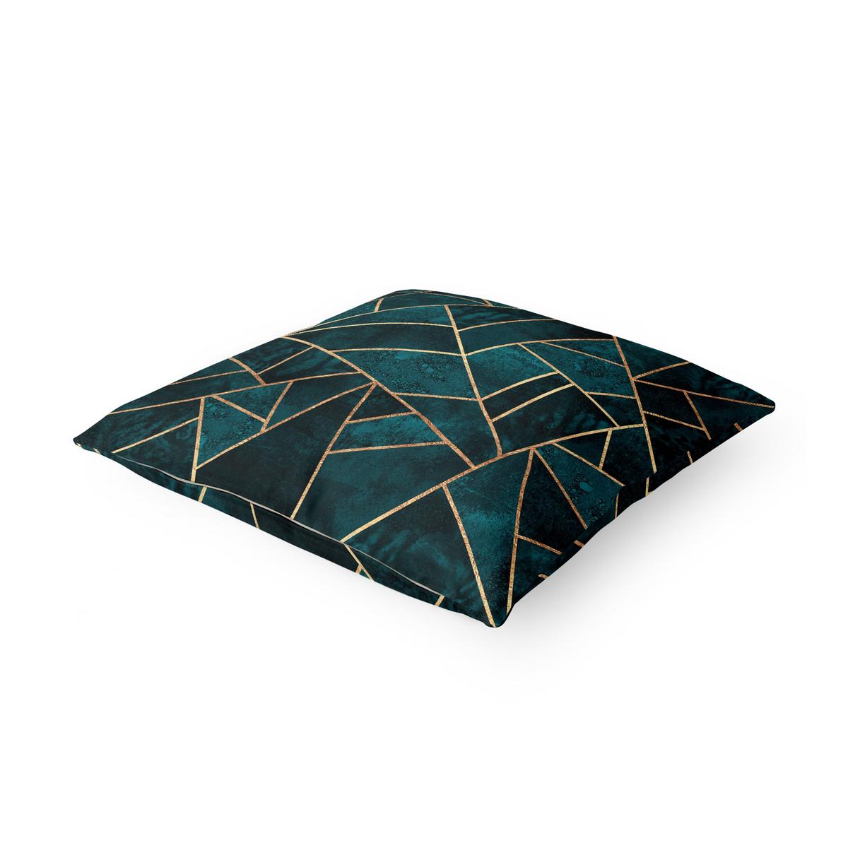 DEKOKISSEN Dunkles Türkis mit Gold 50/50 cm - Türkis, Textil (50/50/10cm) - Bilderwelten