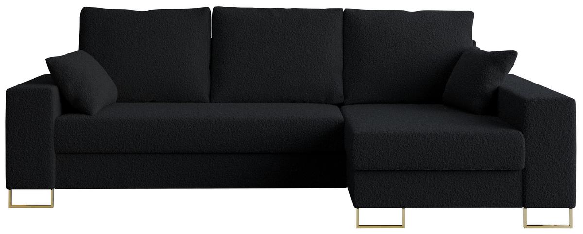 ECKSOFA Dorian Boucle Schwarz - Goldfarben/Schwarz, Textil/Metall (242/138cm) - MKS