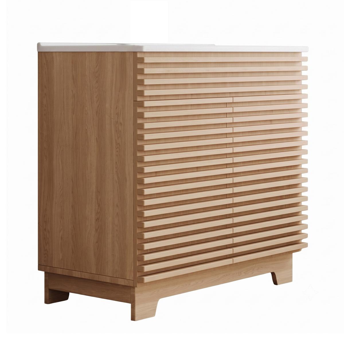 WASCHTISCH Natur Freistehend mit 3D-Streben, Doppeltür & Keramikbecken 91cm - Naturfarben, Holzwerkstoff (91/80/46cm) - Urban Meuble