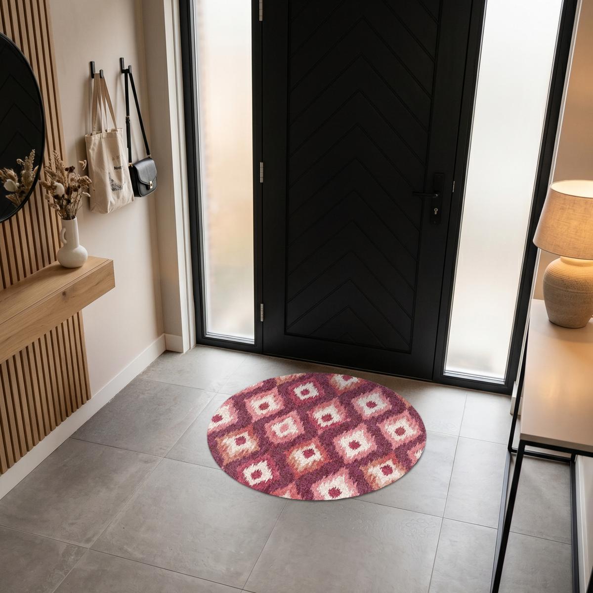 FUSSMATTE Diamantformen - Rosa - Muster - Textur Flurteppich 90x90 cm - Beere, Kunststoff (90/0.4cm) - MuchoWow