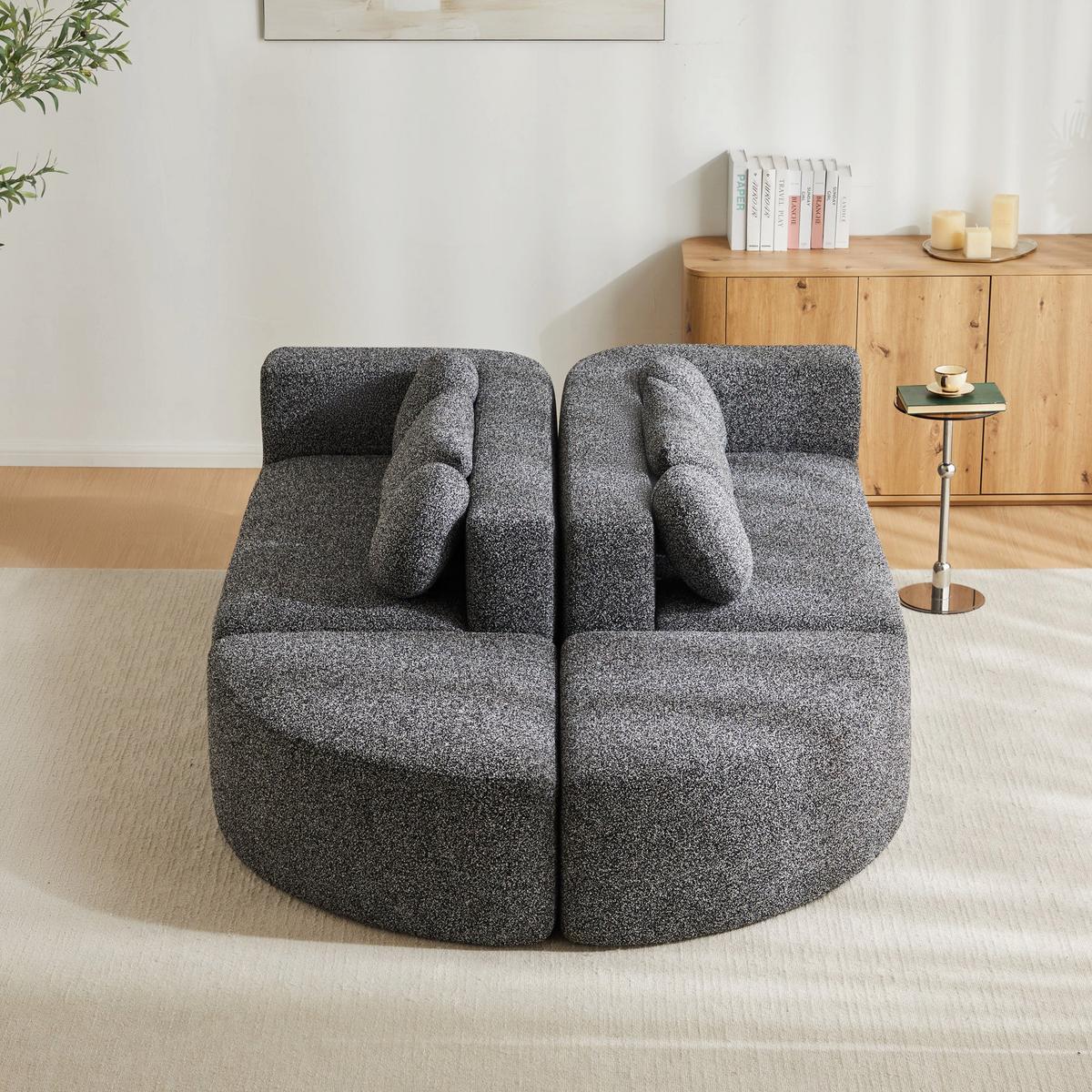 SCHLAFCOUCH aus Chenille in Grau Modulares Design & Ohne Montage - Schwarz, Textil (165/68/292cm) - Urban Meuble