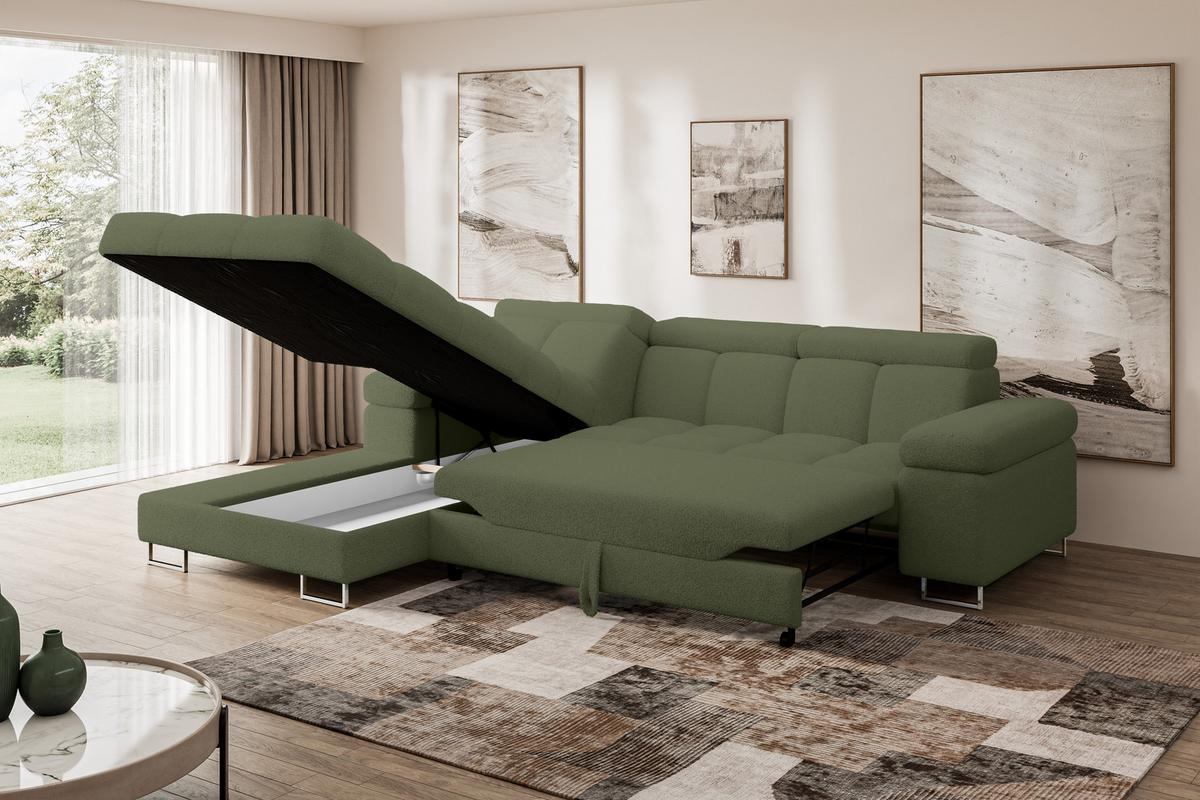 ECKSOFA mit Schlaffunktion Ottomane Links 271x203x79 Grün Bouclé - Smaragdgrün, Holzwerkstoff/Textil (271/203cm) - ALTDECOR