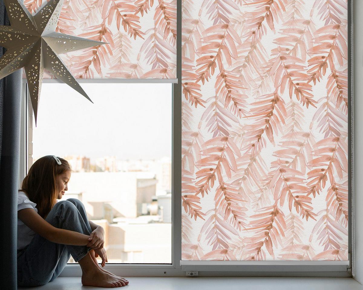 INNENROLLO - Fensterrollo - Rollo - 60x40 cm - Rosa Blätter - Pink, Kunststoff (60/140/0.5cm) - TULUP