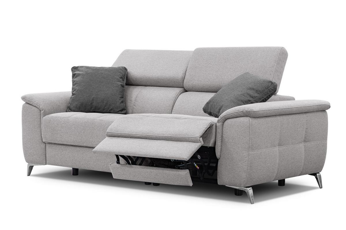 SOFA PLAUEN 3-Sitzer mit 2 Relaxfunktionen, hellgrau - Silberfarben/Hellgrau, Holzwerkstoff/Textil (214/83/105cm) - Wozimo