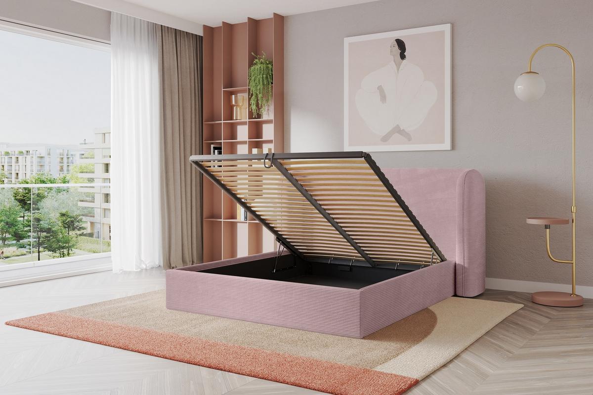 POLSTERBETT mit Bettkasten und Lattenrost, Bett mit Matratze H3/H4 - ESTI 160x200 Rosa - Rosa, Holzwerkstoff/Textil (160/200cm) - ALTDECOR