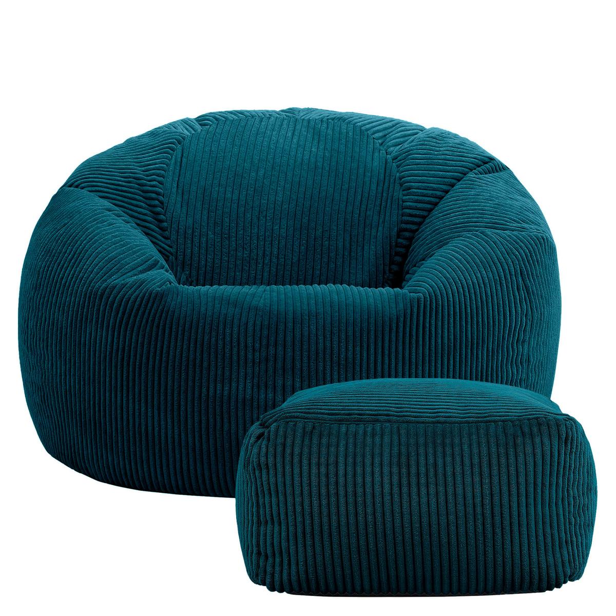 SITZSACK Klassisch + Hocker, Cord - Grün, Kunststoff/Textil (85/50/85cm) - icon