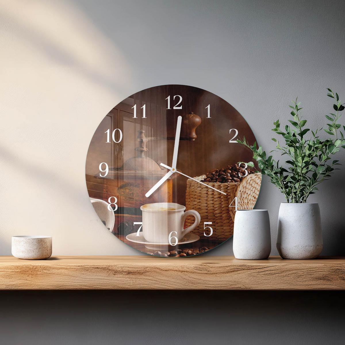 WANDUHR aus Glas Ø30 cm - Tasse Kaffee - Braun, Glas (30/30/0.4cm) - TULUP