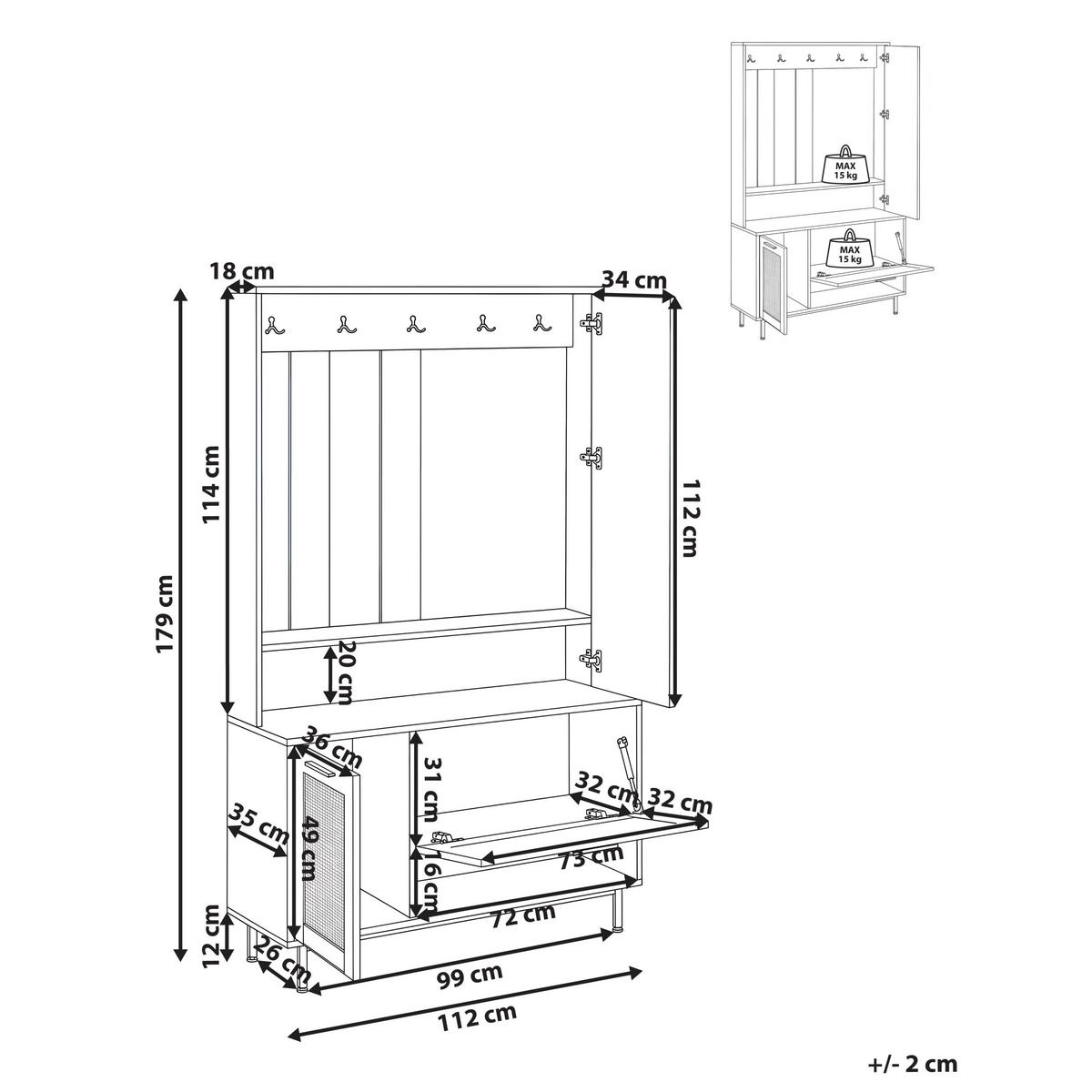 FLUR-SET Hellbraun Maleny - Hellbraun/Braun, Holzwerkstoff (112/179/35cm) - Beliani